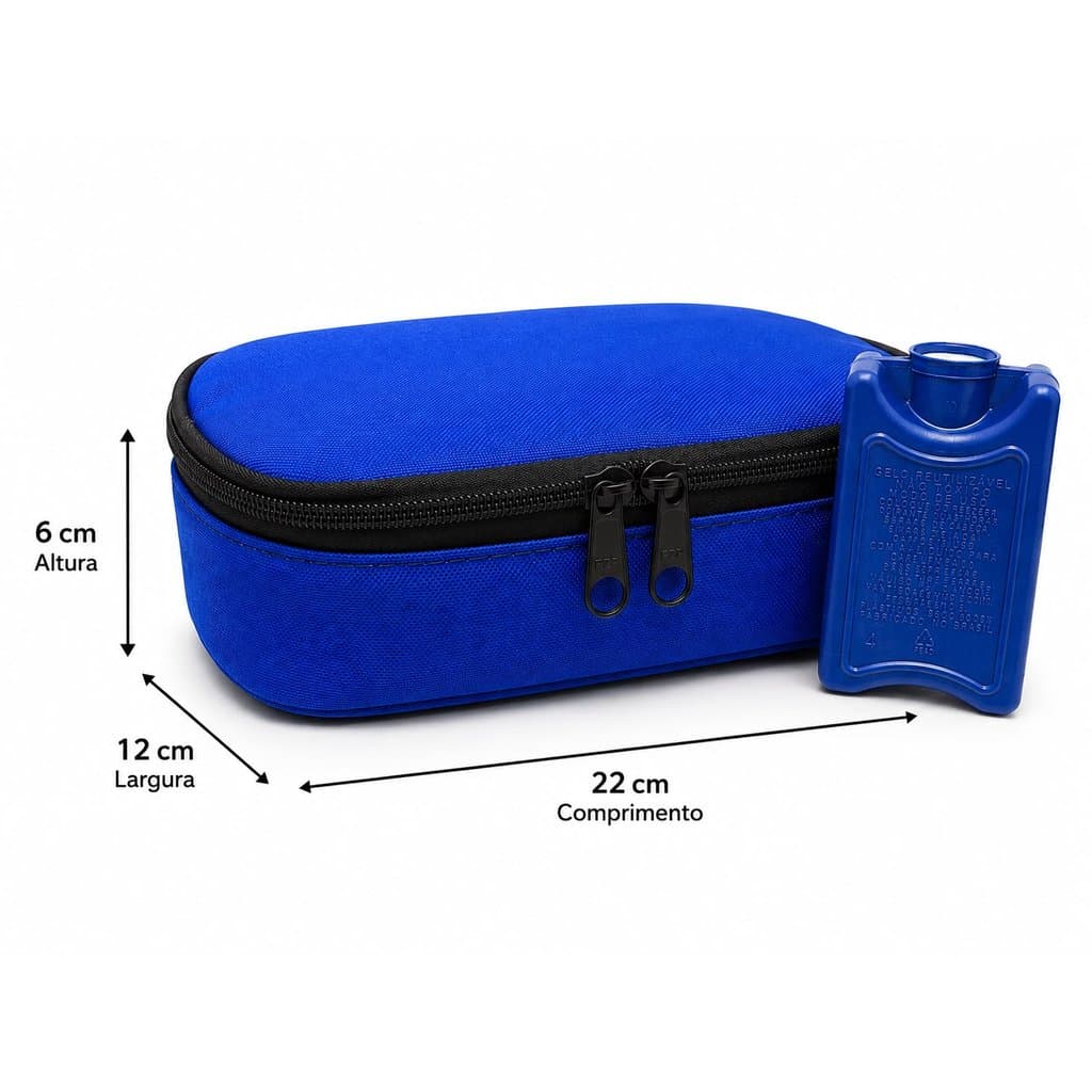KIT Estojo Bolsa AZUL Térmica Porta Canetas De Insulina + GELO