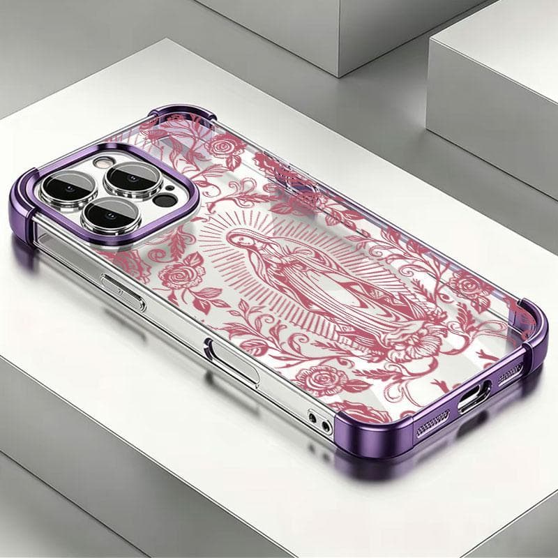 Não amarela Capinha para iPhone 17/16/15/14/13 Pro Max Normal Capa De Celular Nossa Senhora Rosa Transparente Antichoque