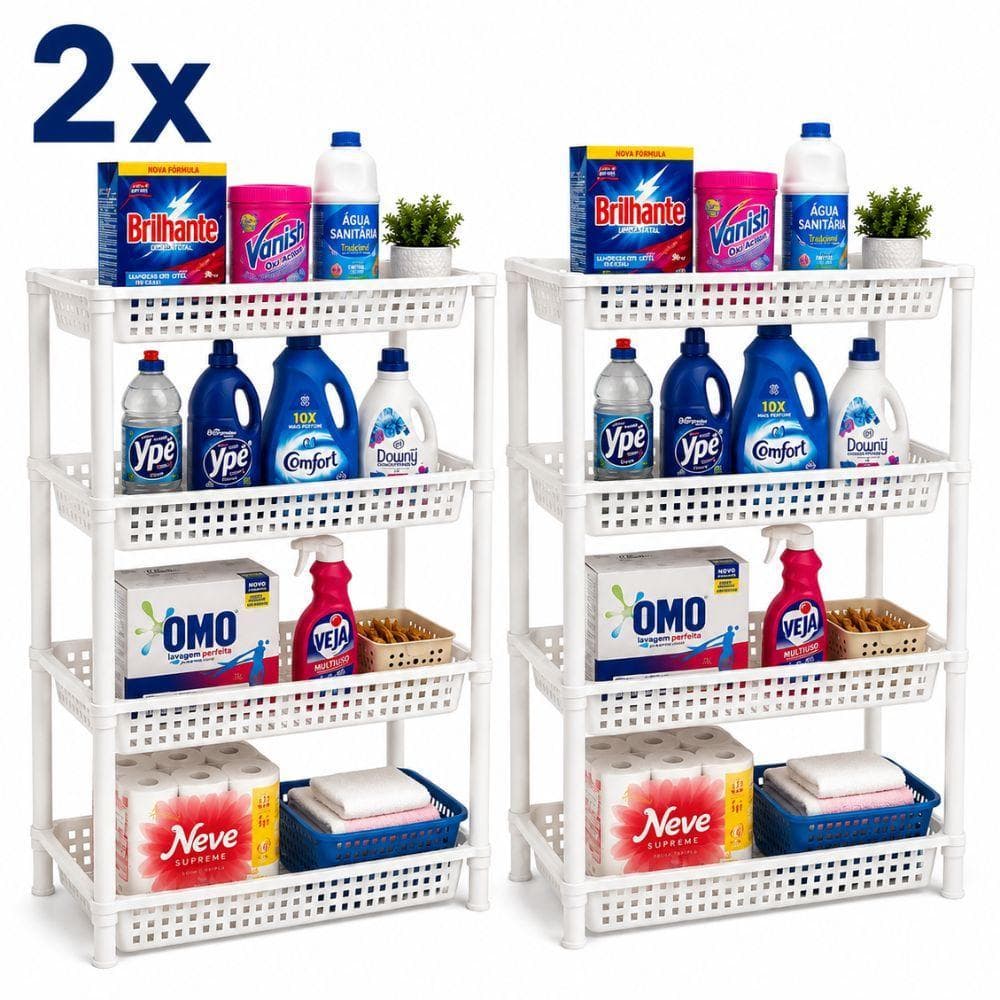 KIT 2 ESTANTE PRATELEIRAS 4 ANDARES ORGANIZADOR AUXILIAR MULTIUSO CESTO LAVANDERIA QUARTO FRUTEIRA DE CHAO BANHEIRO PORT