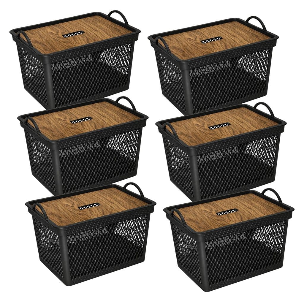 Kit Cesto 20L Organizador Multiuso Telado Tampa Label Madeira Banheiro Brinquedo Antimofo Caixa