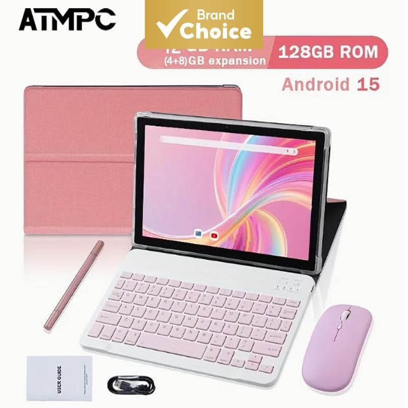 Tablet Android ATMPC de 10,1 polegadas, 128 GB de armazenamento, acompanha acessórios completos, ideal para trabalho,