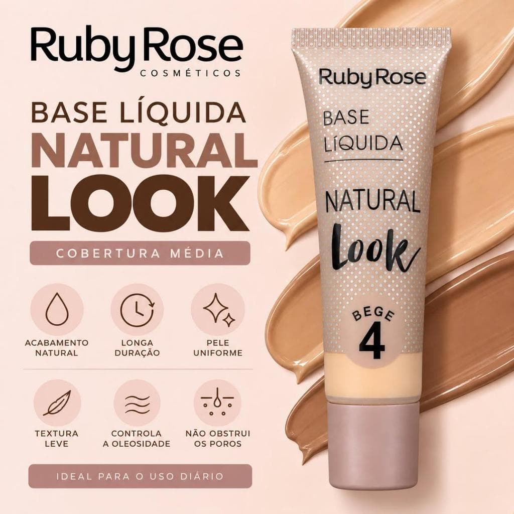 Base Líquida Ruby Rose Natural Look  4,5,6 E 7? Cobertura Média E Acabamento Natural