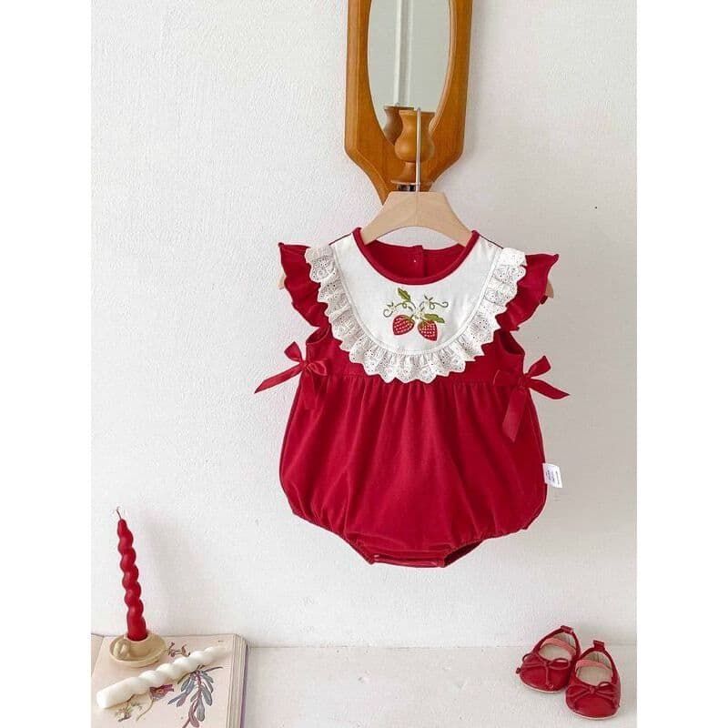 Bebê roupas de verão bebê menina lua cheia macacão verão estilo fino roupas de bebê puro algodão classe a vermelho cem d