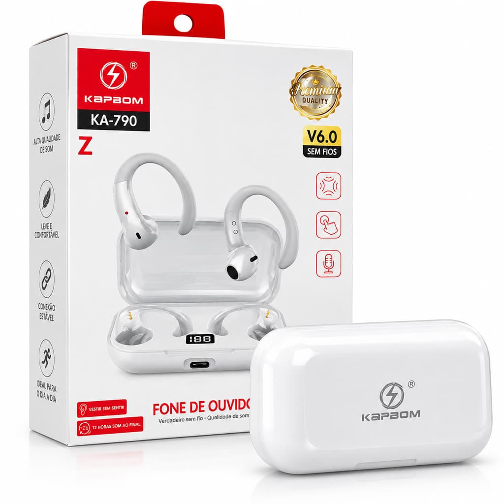 Fone Bluetooth Sem Fio Esportivo Kapbom Ergonomico Com Suporte para Orelha Fone de Ouvido Esportivo 5.3  A Prova De Suor