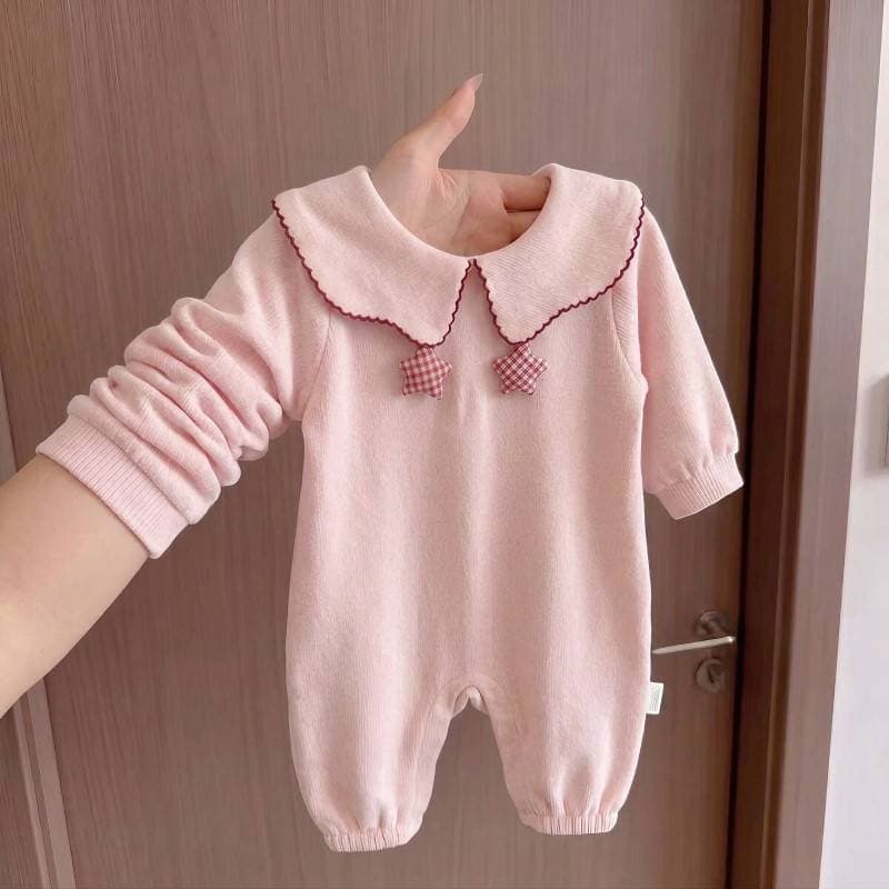 Bebê outono roupas de outono do bebê menina lapela manga comprida macacão doce bonito estrela bebê macacão roupas do beb