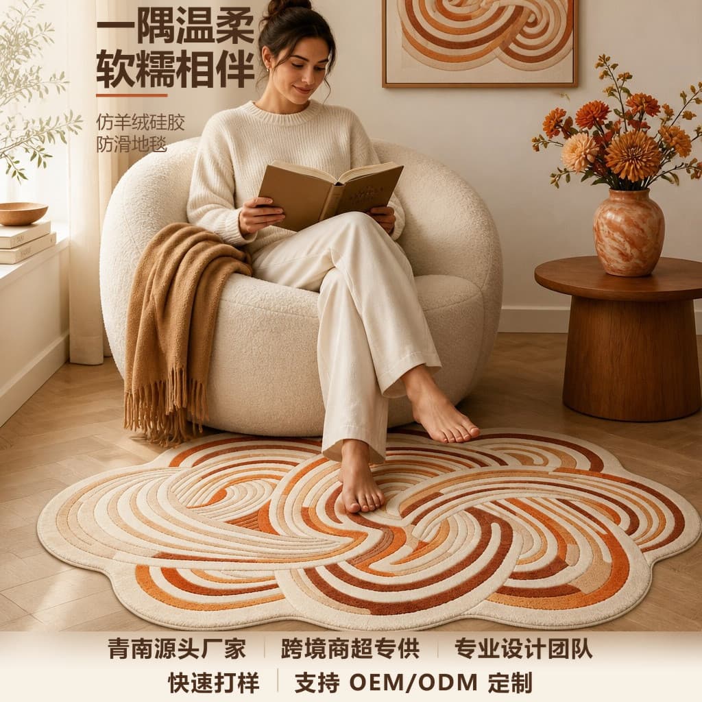 Sala de estar quarto decoração tapete Irregular em forma de onda imitação Cashmere Silicone antiderrapante tapete superm