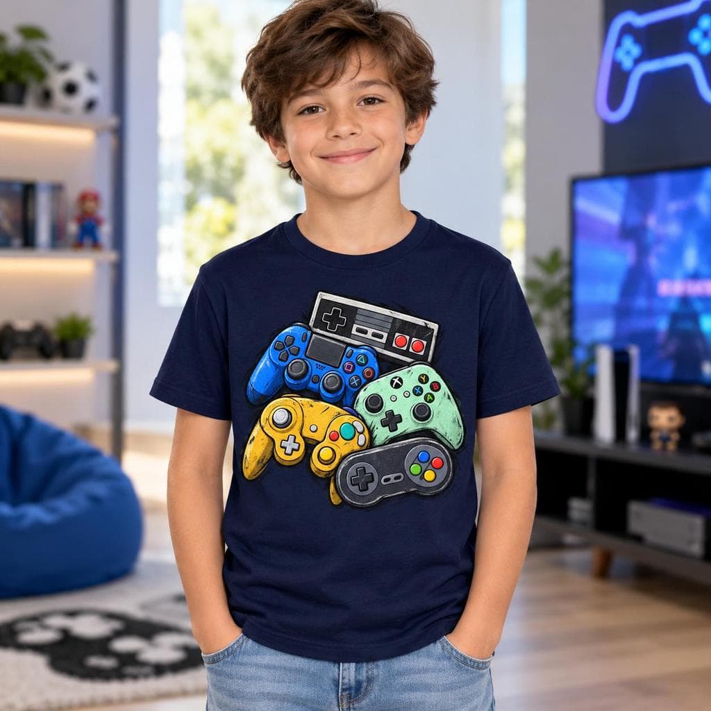 Camiseta Gamer Infantil Controle de Videogame para Menino