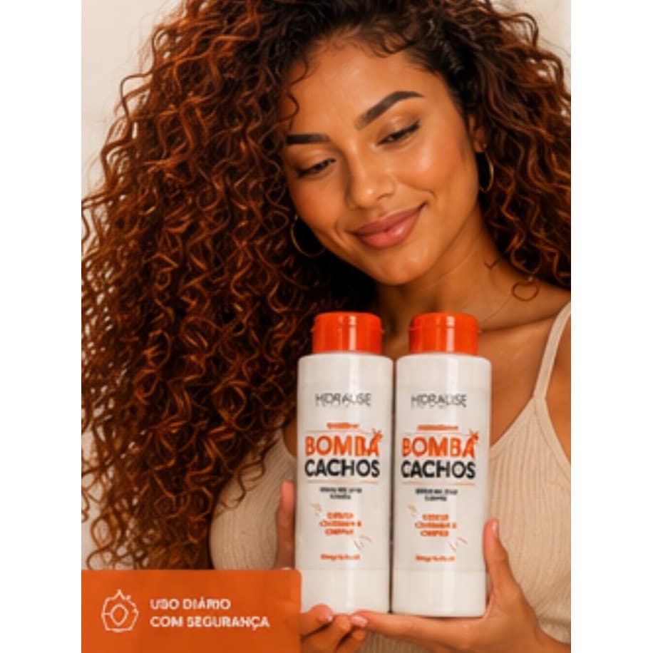 Kit Shampoo & Condicionador Bomba Cachos 500 ml cada com Óleo de Argan Coco Karité e Quinoa para Cabelos, Hidratante