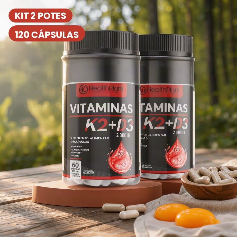 Suplemento Vitamina K2 + Vitamina D3 2000 UI 500 mg Kit 2 Potes 120 Cápsulas
