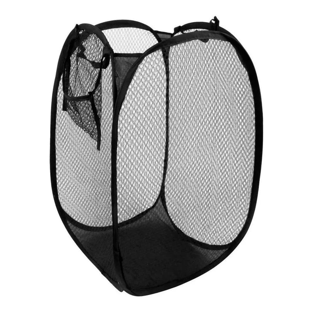 2x Cesto Roupa Suja Flexível Banheiro 38x38x66cm Preto