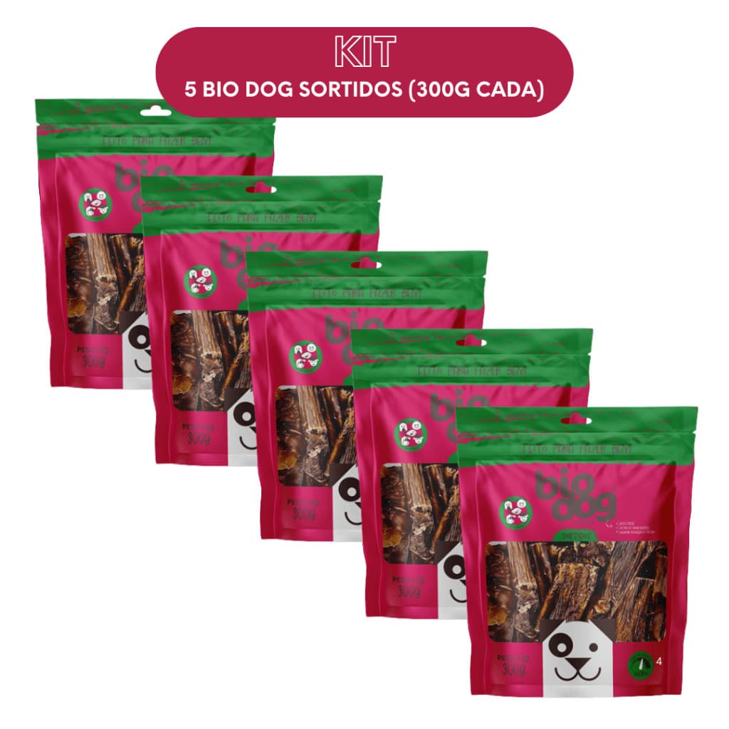 Kit com 5 Pacotes Petisco Snack Sortido Biodog Sortidos Natural Bovino Saudável 300g