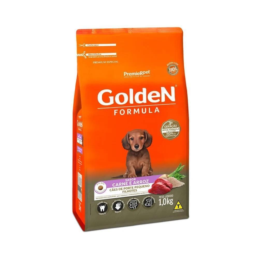 Ração pra Cães Filhotes Raças Pequenas Fórmula sabor Carne e Arroz Mini Bits 1kg Golden