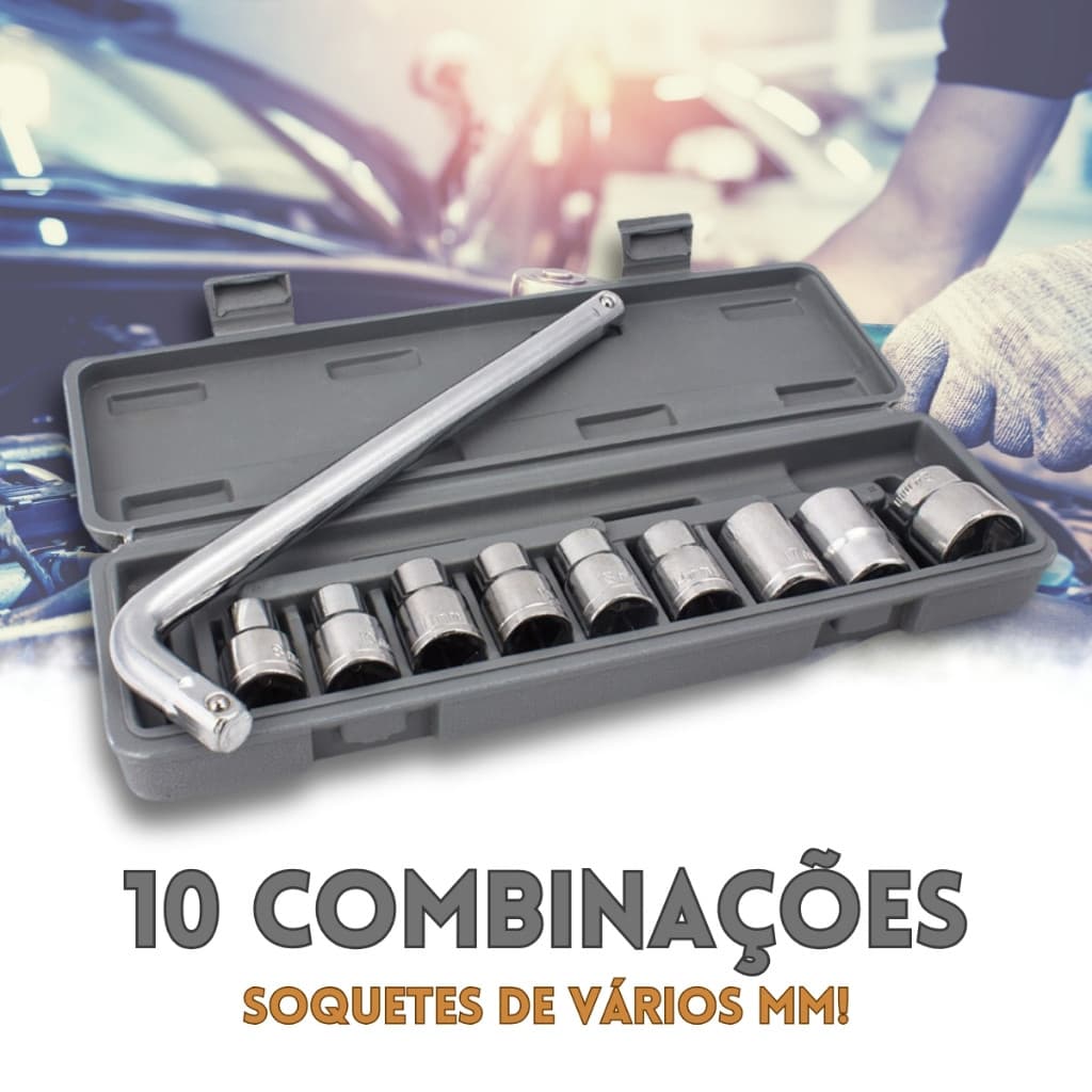 KIT 10 Ferramentas Com Estojo, Chave L Soquete De Boca com Estojo