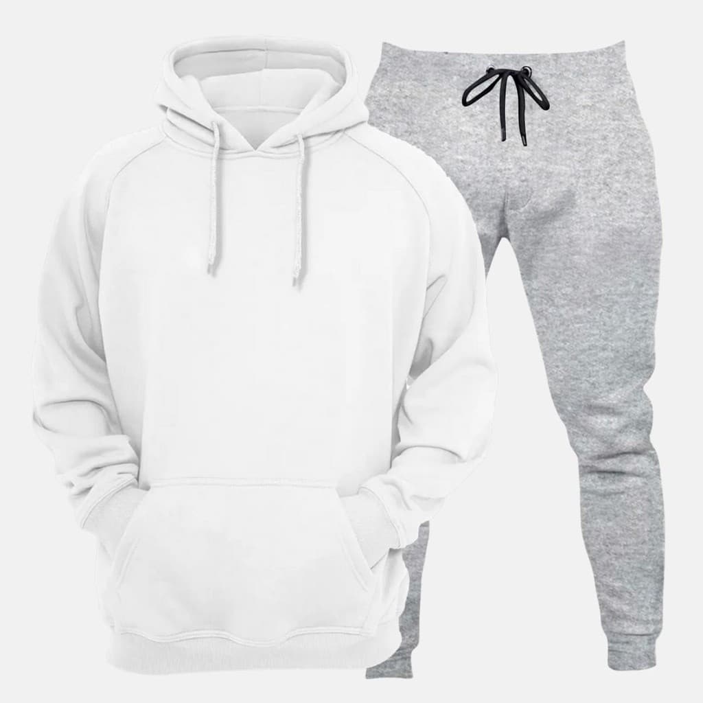 Conjunto Moletom Use Miron Blusa de Frio Canguru Branco e Calça Moletom Jogging Moleton Cinza