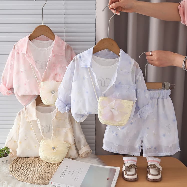 2026 bebê menina verão protetor solar conjunto de roupas leve respirável menina ar condicionado roupas bebê protetor sol