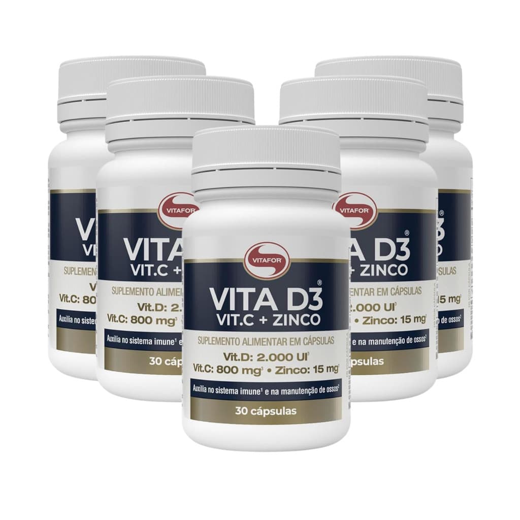 Kit 3 Un Vitamina D3 + Vitamina C + Zinco 30 Cápsulas Vitafor