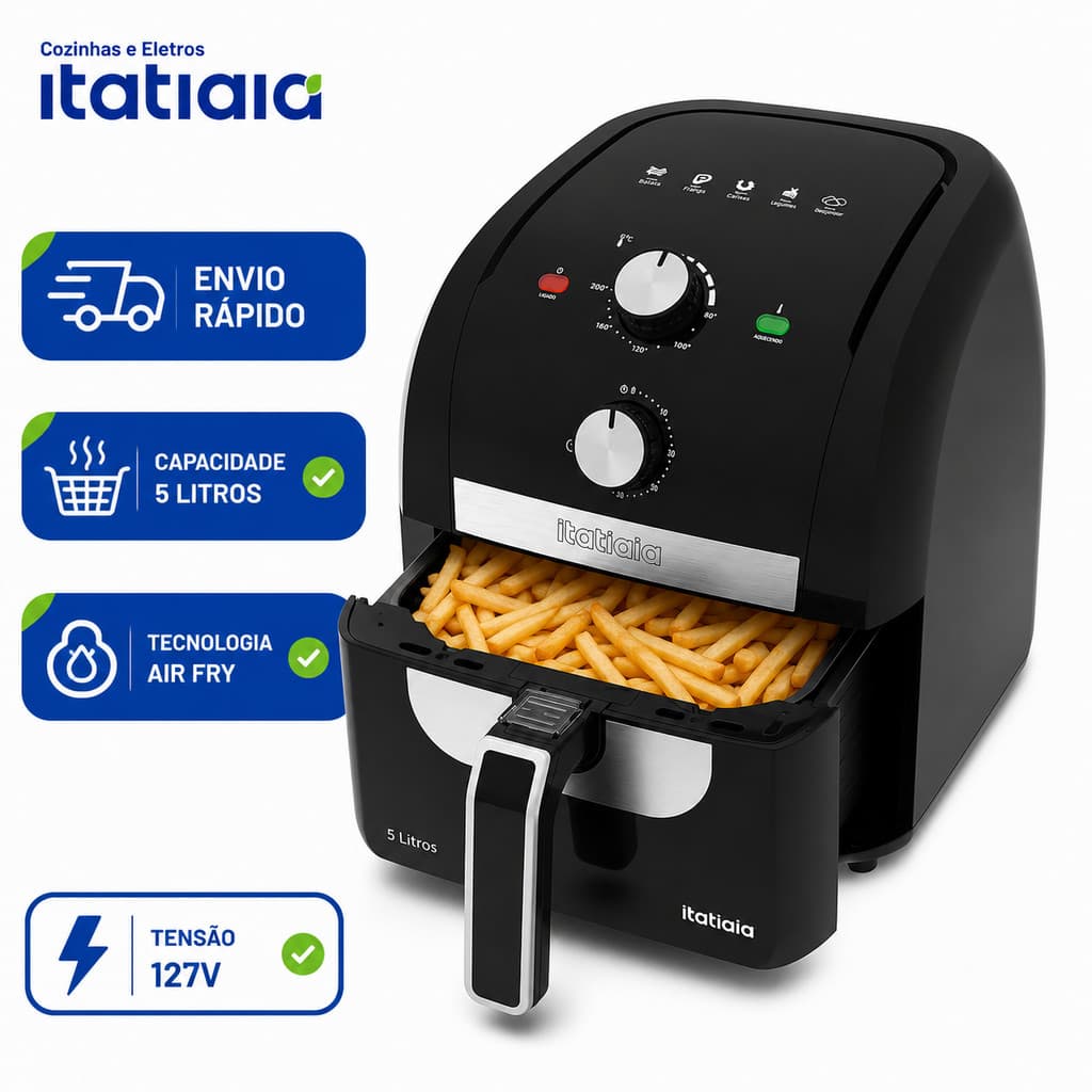 Fritadeira Air Fryer Itatiaia 5L 1900W Sem Óleo 127V Inox Família