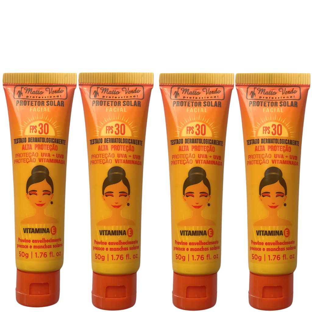 Kit Protetor Solar Rosto Super hidratante Fps 30 Rosa Mosqueta Matto Verde 50g Vitamina E 2/3/4UN