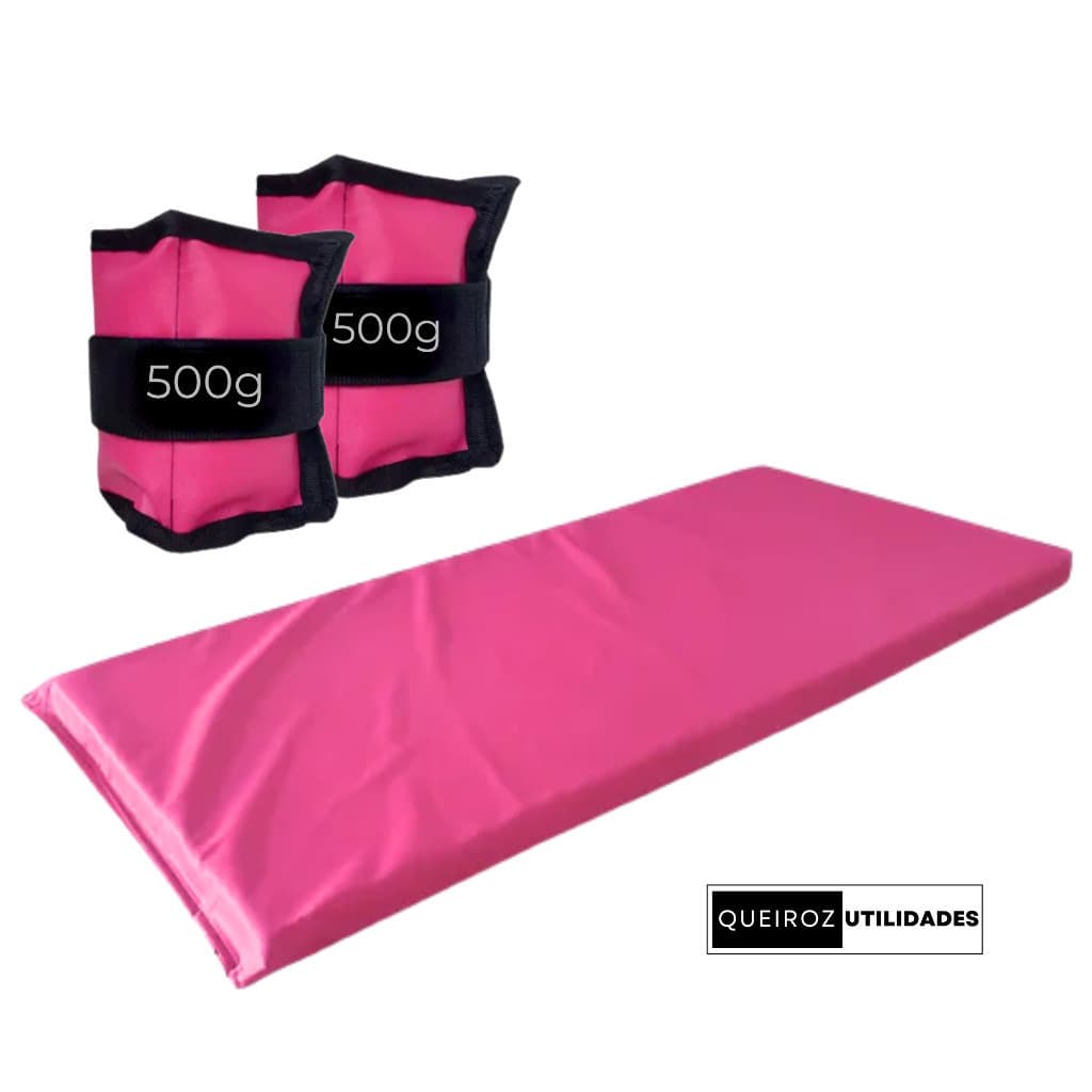 KIT Caneleira de Peso Rosa Par de 500g+ Colchonete Rosa Treino/Academia/Musculação/Fisioterapia