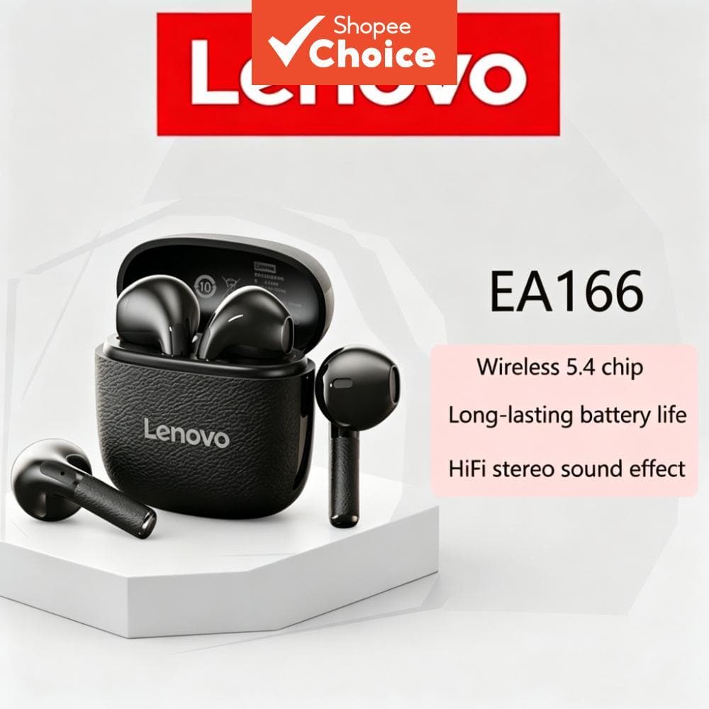 Fones de ouvido Lenovo EA166, TWS, Bluetooth 5.4, redução de ruído para chamadas ENC, fones de ouvido estéreo HiFi com