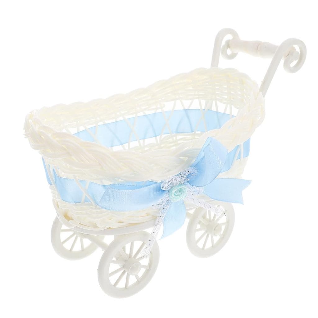 Carrinho de Vime Mini ABOOFAN para Chá de Bebê, Cesta de Doces Decorativa - Carrinho de Brinquedo para Faz de Conta de C