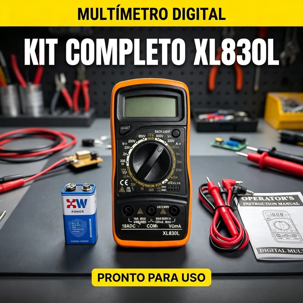 Multímetro Digital XL830L com Luz de Fundo Bateria e sonda Tensão CA CC Corrente Resistência Testador Elétrico Portátil