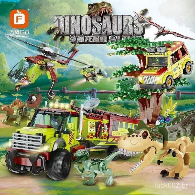 500 peças de blocos de montar Lego de dinossauro, modelo de veículo blindado de caça Tyrannosaurus Rex Velociraptor para