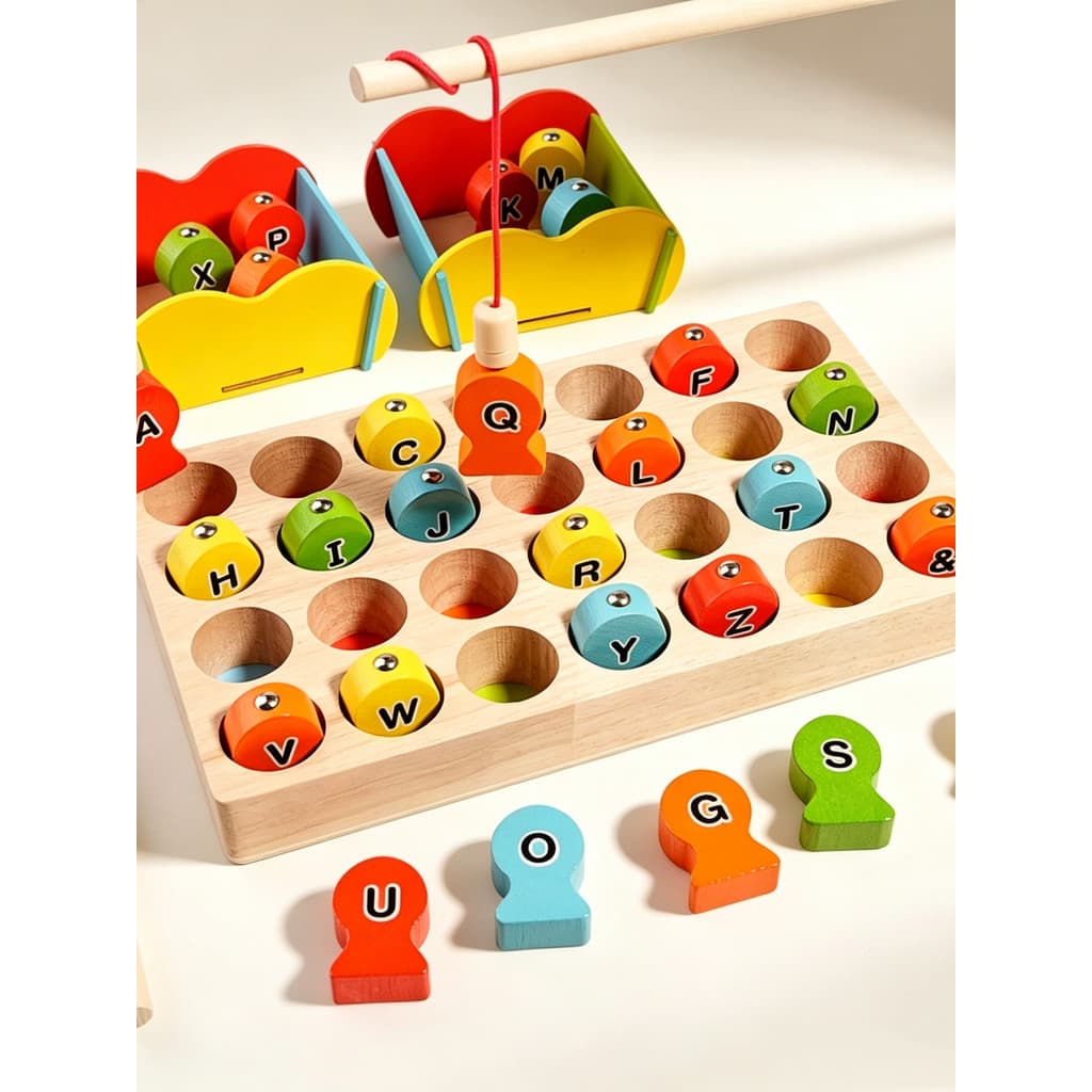 Madeira 26 letras brinquedos de pesca educação infantil brinquedos educativos colorido inglês correspondência cognitiva 