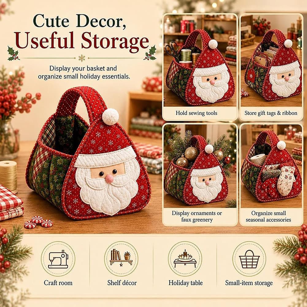 Cesta De Armazenamento De Natal Em Tecido Clássico Acolchoado Patchworks Suporte Para Tratamento Caseiro