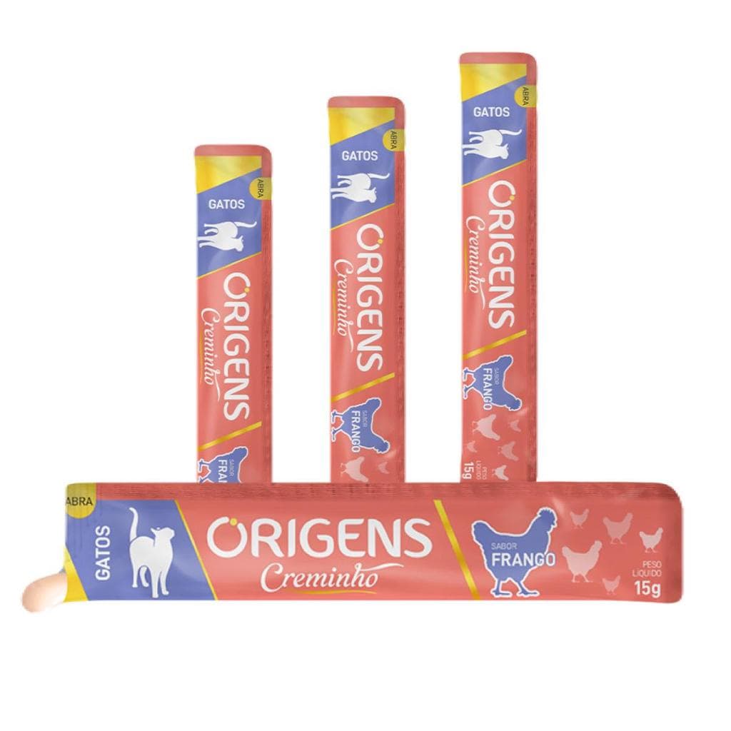 Petisco Cremoso Para Gatos Origens Creminho Snack Saudável Premium Sabor Frango 15g 4 Un.
