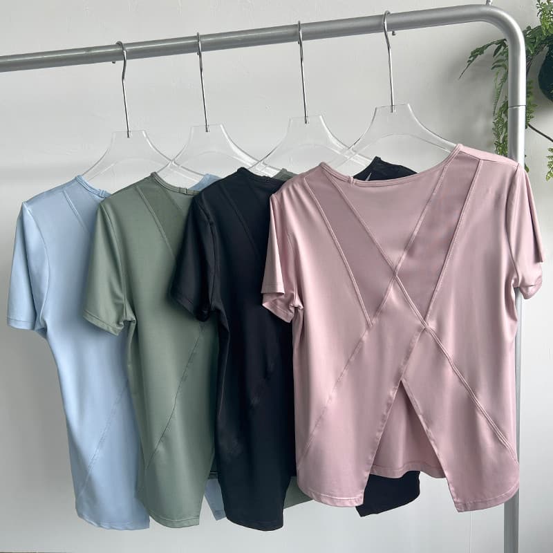 Esportes topo feminino correndo Fitness Yoga roupas de manga curta Pilates roupas de treinamento de secagem rápida manhã