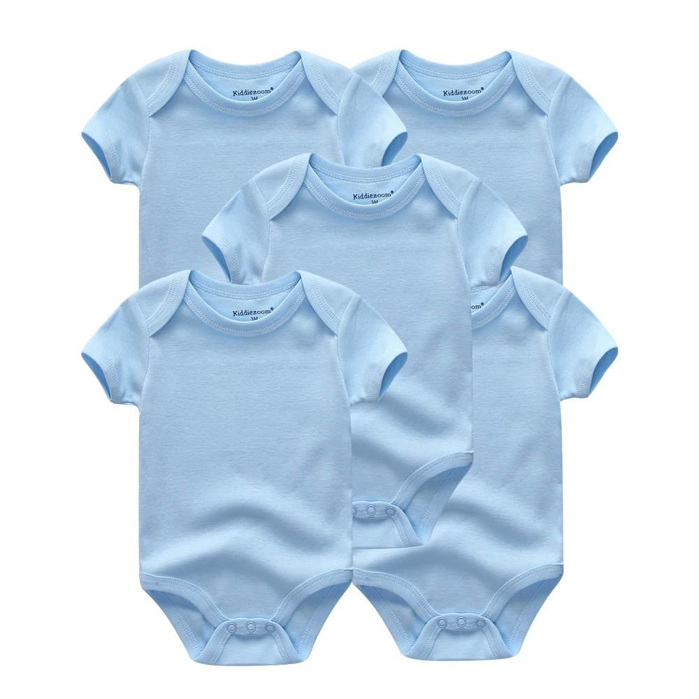 Moda 5 Peças Cor Sólida Recém-Nascido Verão Macio 100 % Algodão Bebê Meninos Menina Bodysuits Manga Curta Roupas De