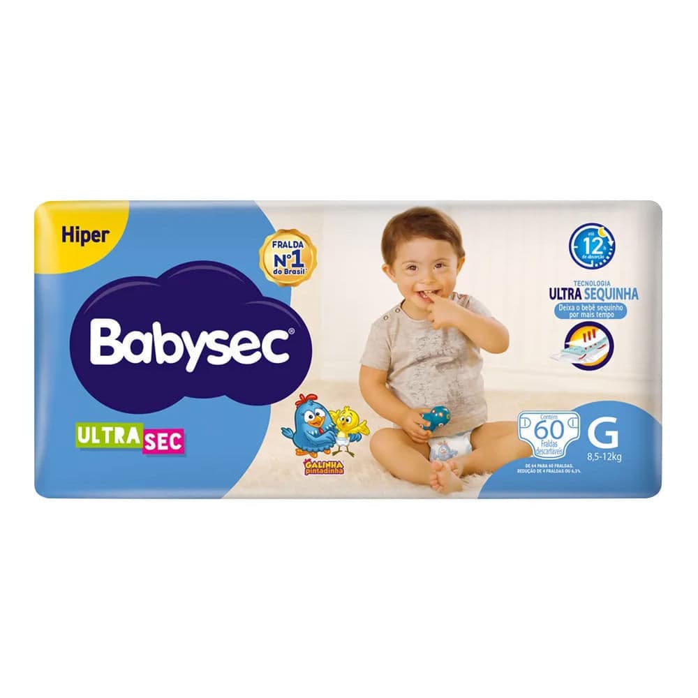 Fralda Babysec Ultrasec Hiper Tamanho G 60 Unidades Descartáveis