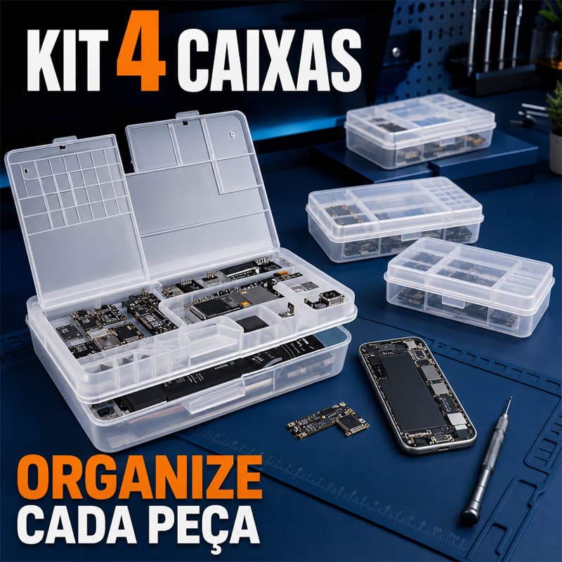 Kit 4/8/12 Caixas Organizadoras Transparentes com Divisórias para Componentes Eletrônicos, Placas e Peças de Celular
