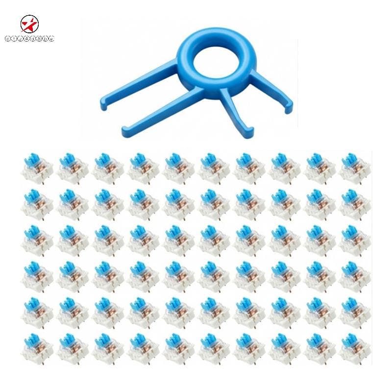 50 Peças Interruptores De Teclado Mecânico Com Extrator De Interruptor 3 Pinos Azul Teclados Mecânicos Clicker Substitui