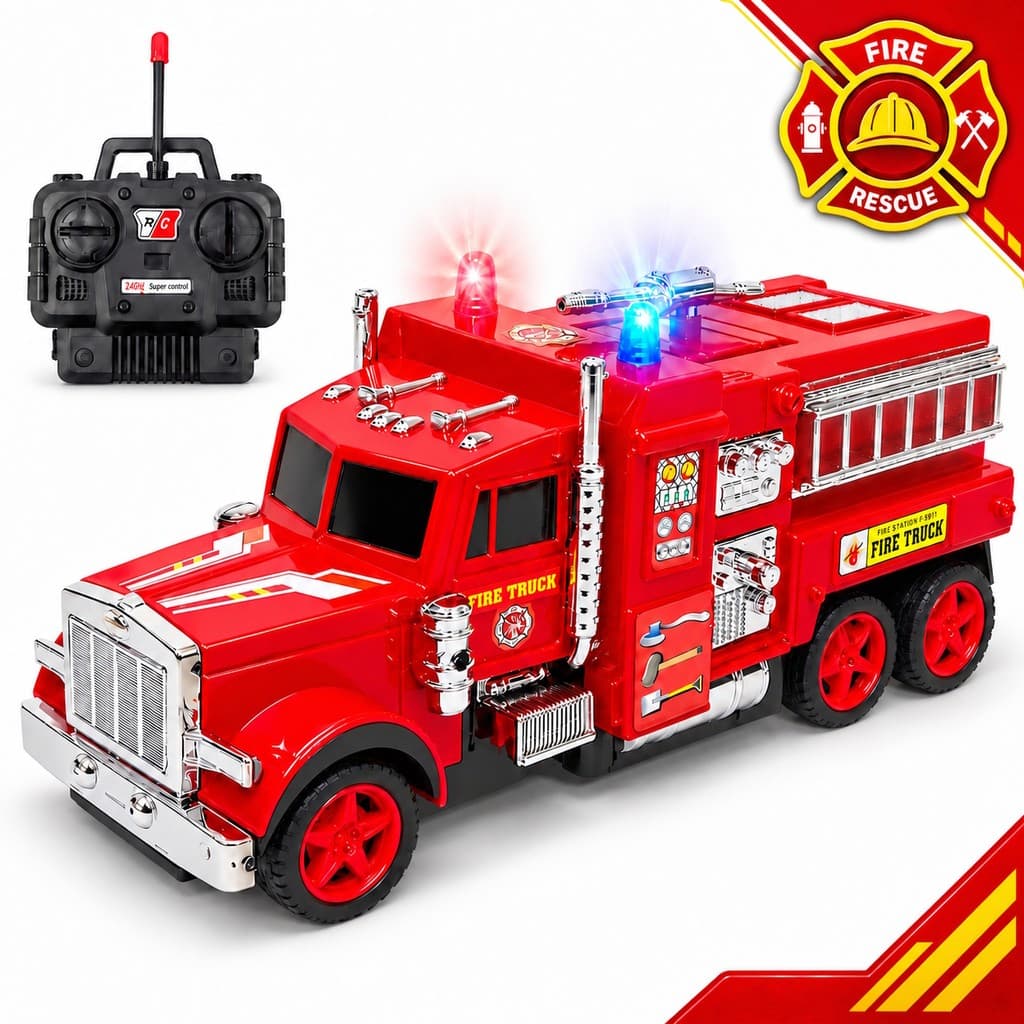Carrinho Caminhão de Bombeiro de Controle Remoto 4 funções