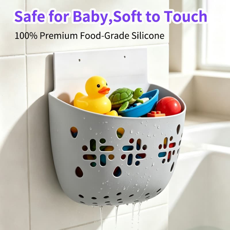 Cesto de drenagem de silicone para banho de bebê, organizador de brinquedos para banheira infantil, cesto de arremesso p