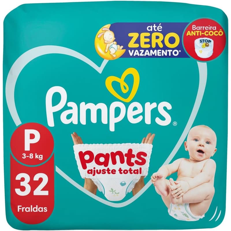 Fralda Calcinha Pampers Pants Ajuste Total P - 32 Fraldas