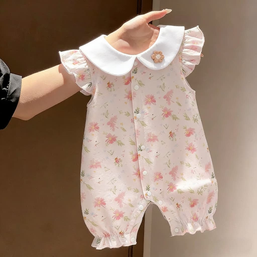 Macacão recém-nascido roupas de verão do bebê estilo fino manga voadora roupas de verão bebê menina puro algodão macacão