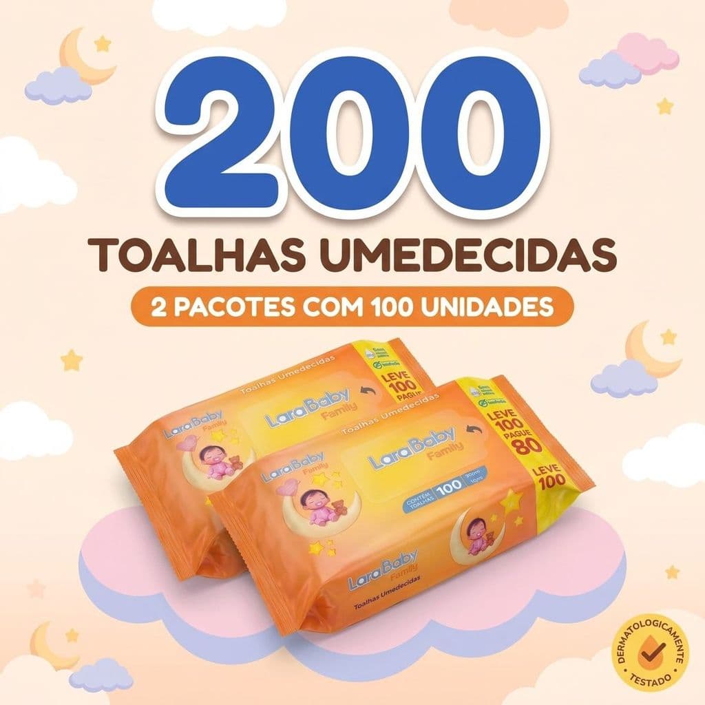  Kit 200 Lenço Umedecido c/100 toalhas Bebê Recem Nascido Sem Alcool Cheirinho Economico Macio Suave