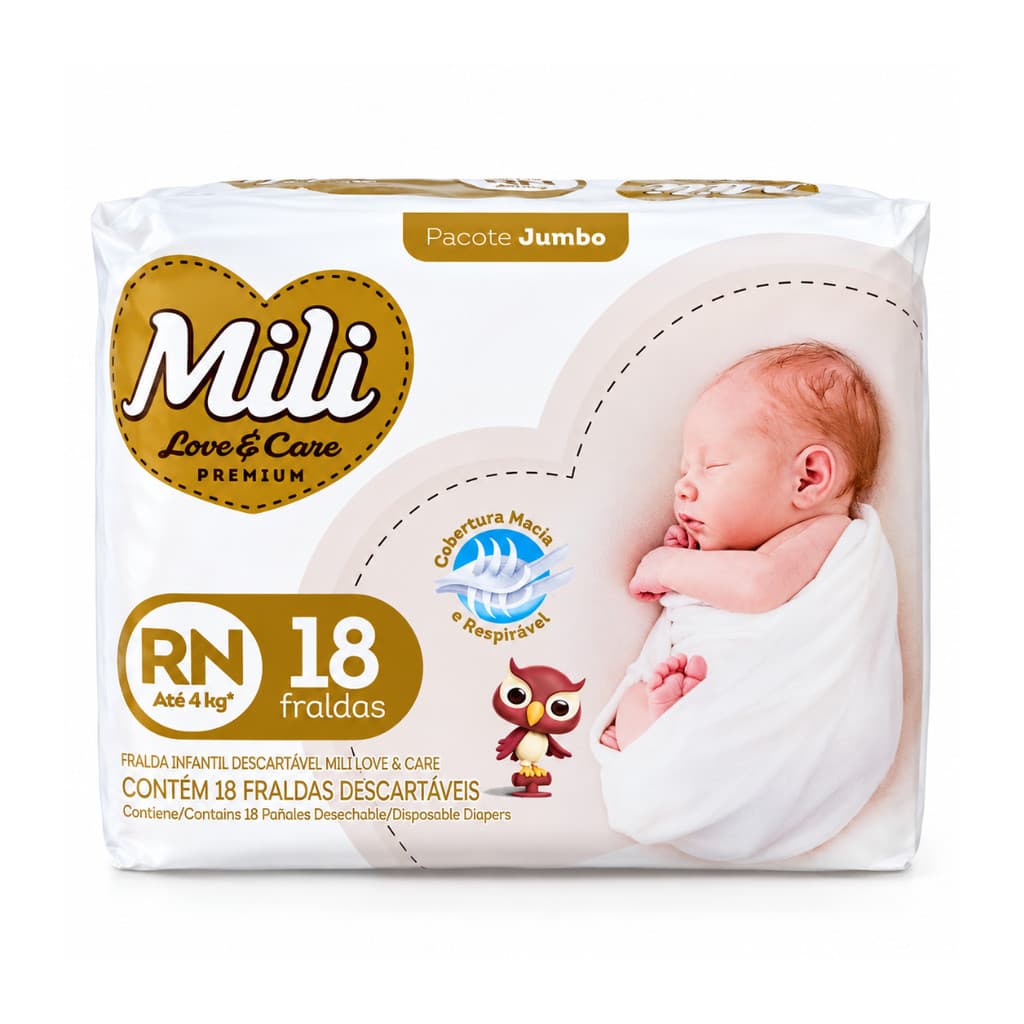 Fralda Mili Love Care Premium RN Recem Nascido 18 Un
