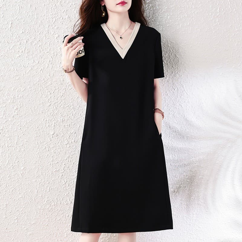 Olhos grandes [roupas femininas grandes] Vestido de manga curta-temperamento leve luxo moda vestido de verão feminino co