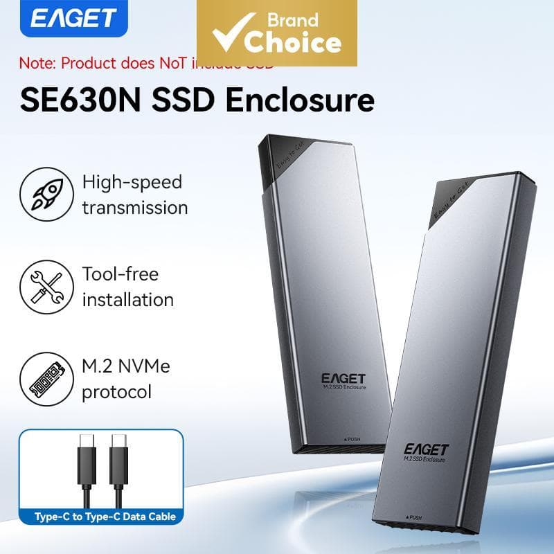 Gabinete SSD NVMe EAGET SE630N M.2 10Gbps Tipo-C Alumínio Dupla Refrigeração para HD Externo Suporte 2230/2242/2260/2280