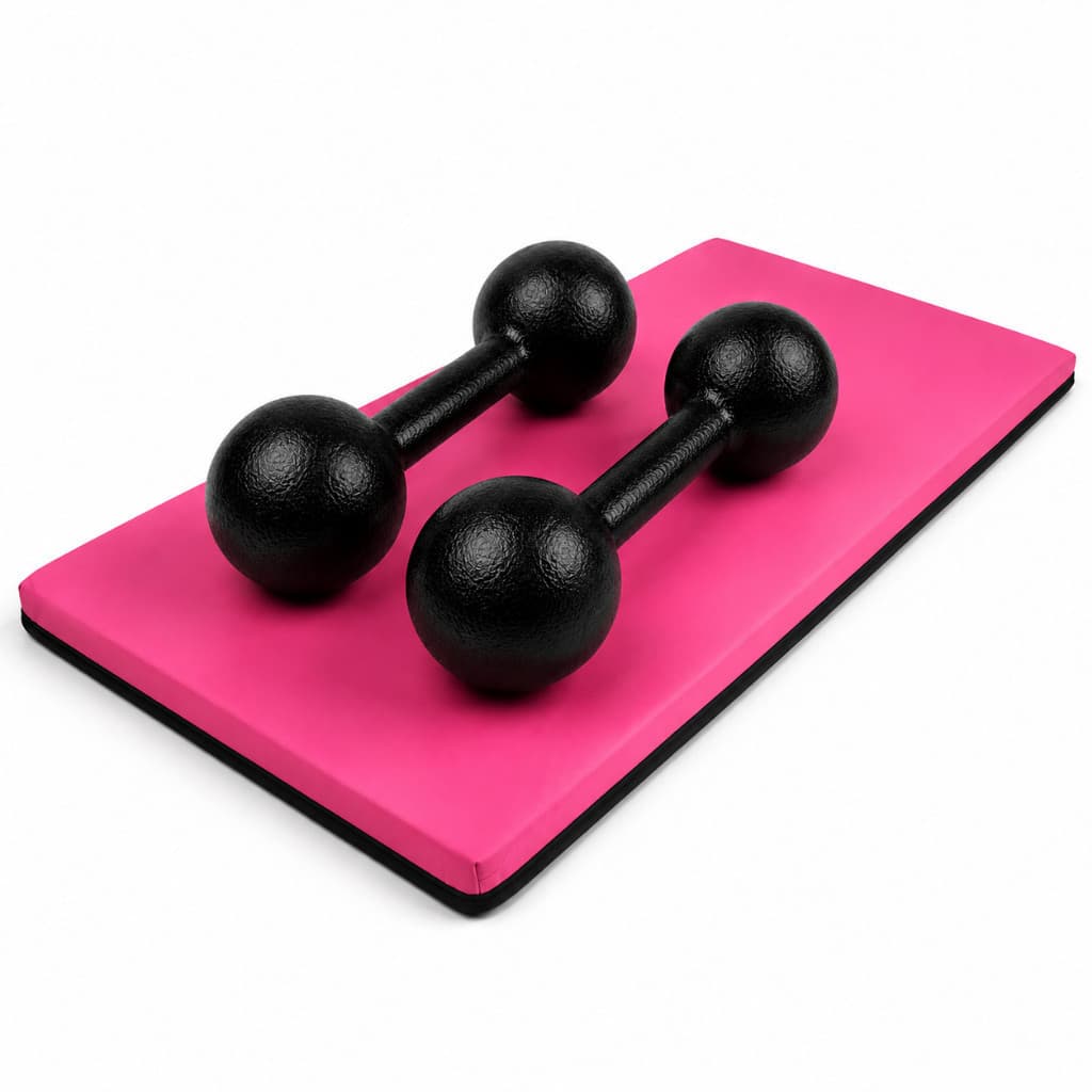 Kit Par Halter Bola 3kg + Colchonete Academia Rosa 90x40x3 Treino Fitness