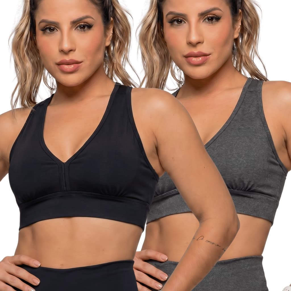 Kit 2 Top Feminino Fitness Suplex Academia Esportivo Sustentação Treino Crossfit Musculação Caminhada Yoga