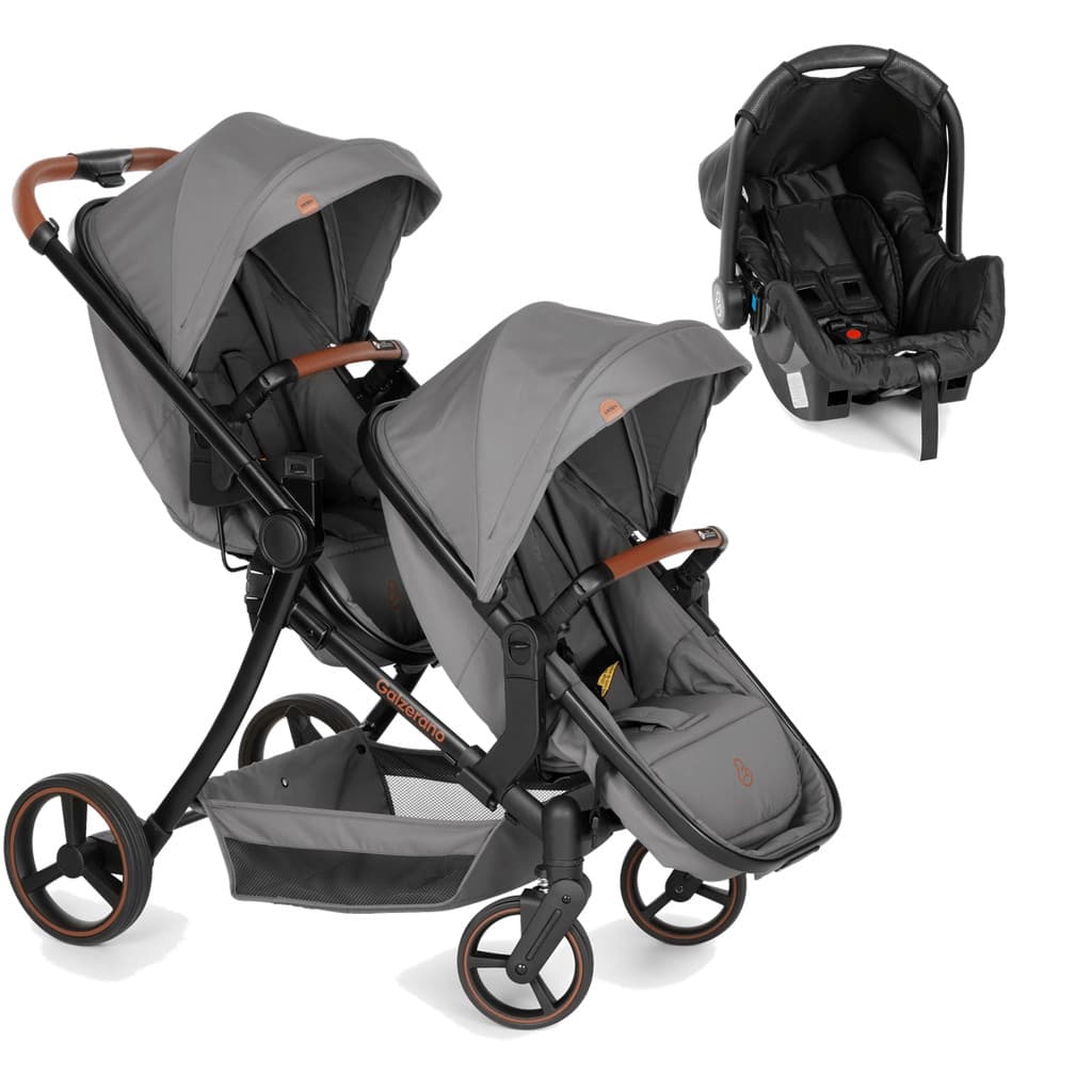 Carrinho de Bebê Gêmeos com Bebê Conforto Galzerano Nix Duo Grafite