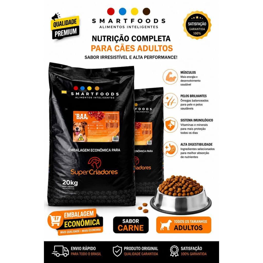 RAÇÃO PARA CACHORRO SUPER CRIADORES 20 KG DA BOA SABOR CARNE PARA CÃES ADULTOS PORTE MEDIO/GRANDE SUPER CRIADORES
