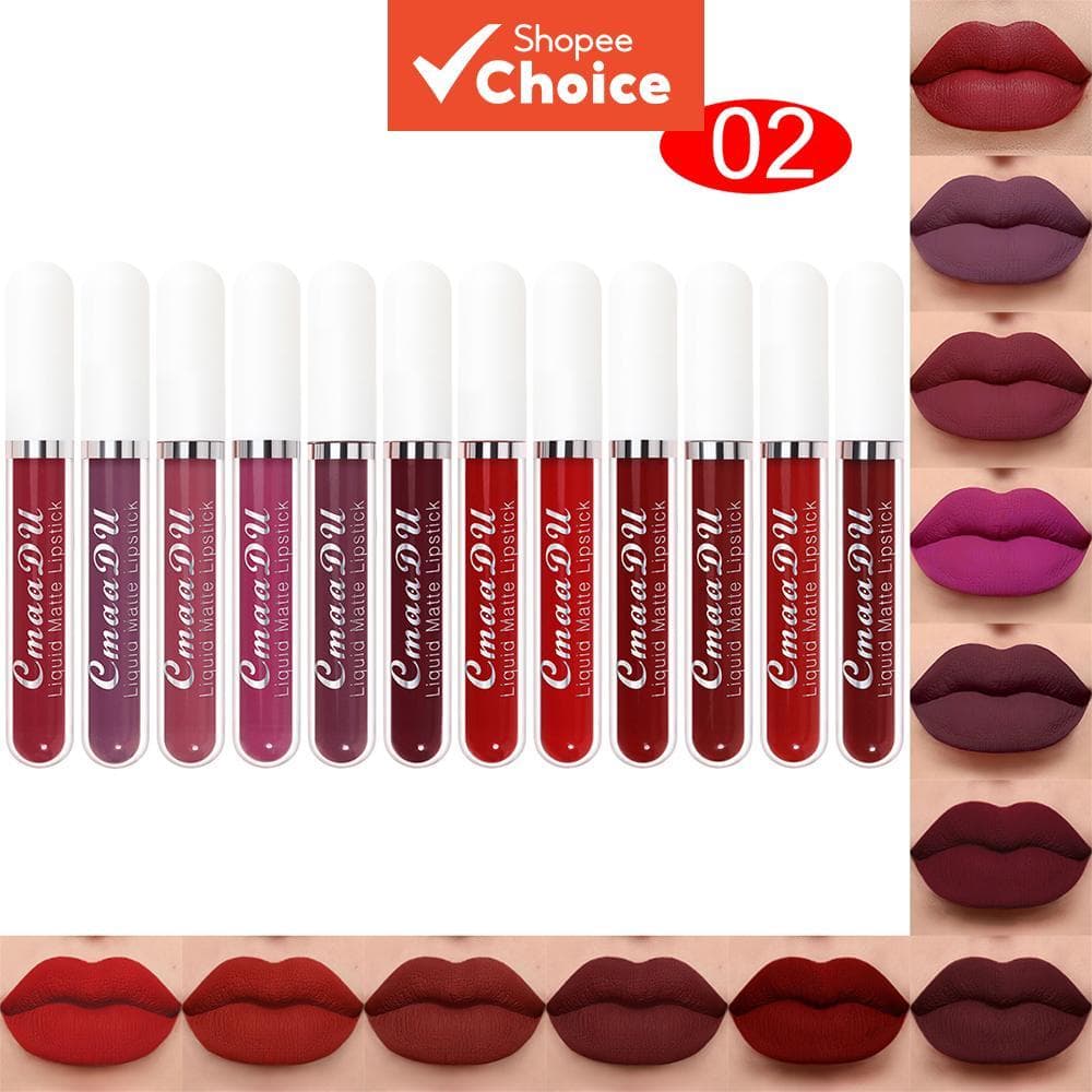 Kit Brilho Labial Velvet Matte CmaaDU 12 Tons, Batom Líquido à Prova d’Áqua, Não Sai, Tonalidade Nude Vermelha,