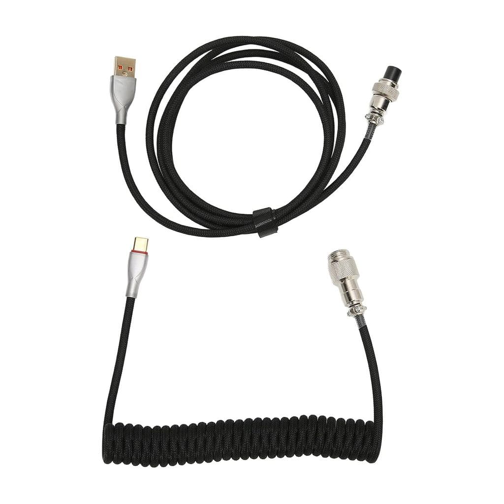 Cabo de Teclado Espiral, Cabo Tipo-C para USB, Cabo de Teclado Mecânico, Cabo de Teclado para Jogos Destacável (Preto) O