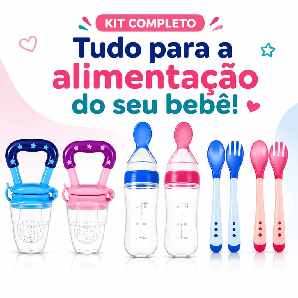 Kit Introdução Alimentar Bebê Chupeta Colher Dosadora Garfinho Termossensível
